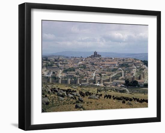 Wall Rebuilt by Alfonso VI in 1090 Ad. includes 9 gate entrances to City, with Cathedral center-Eliot Elisofon-Framed Photographic Print