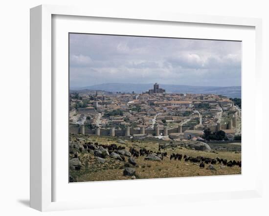 Wall Rebuilt by Alfonso VI in 1090 Ad. includes 9 gate entrances to City, with Cathedral center-Eliot Elisofon-Framed Photographic Print