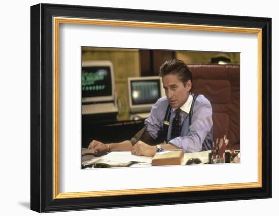 Wall street by Oliver Stone with Michael Douglas, 1987 (photo)--Framed Photo