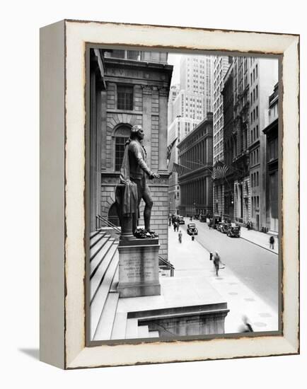 Wall Street Is Virtually Deserted in Front of the US Sub-Treasury Building-null-Framed Stretched Canvas