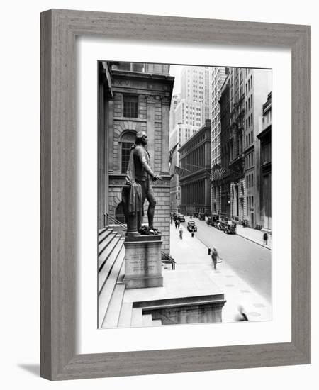 Wall Street Is Virtually Deserted in Front of the US Sub-Treasury Building-null-Framed Photo