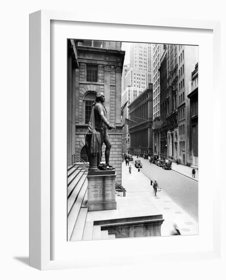 Wall Street Is Virtually Deserted in Front of the US Sub-Treasury Building-null-Framed Photo