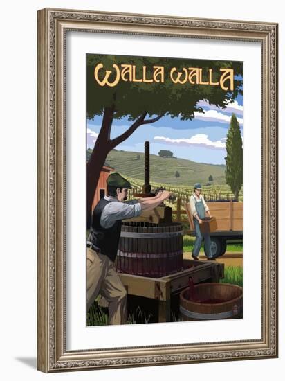 Walla Walla, Washington - Grape Crushing-Lantern Press-Framed Art Print