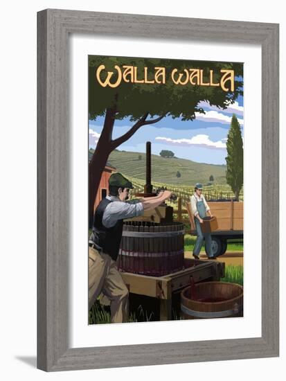 Walla Walla, Washington - Grape Crushing-Lantern Press-Framed Art Print