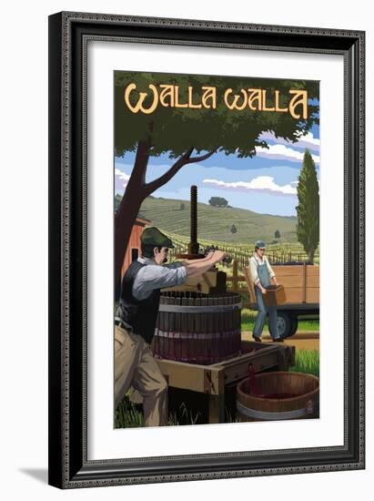 Walla Walla, Washington - Grape Crushing-Lantern Press-Framed Art Print