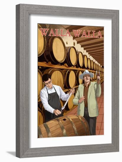 Walla Walla, Washington - Wine Barrels-Lantern Press-Framed Premium Giclee Print