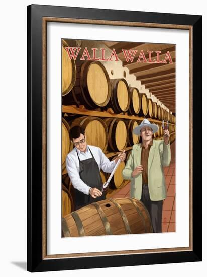 Walla Walla, Washington - Wine Barrels-Lantern Press-Framed Premium Giclee Print