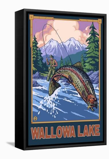 Wallowa Lake, Oregon, Angler Fisherman-Lantern Press-Framed Stretched Canvas