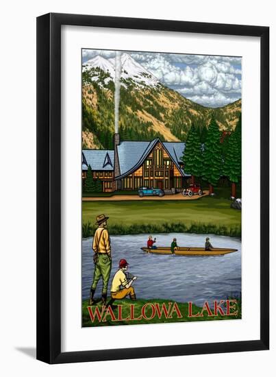 Wallowa Lake, Oregon, View of the Lodge and Lake-Lantern Press-Framed Art Print