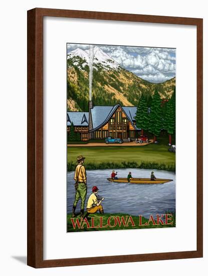 Wallowa Lake, Oregon, View of the Lodge and Lake-Lantern Press-Framed Art Print