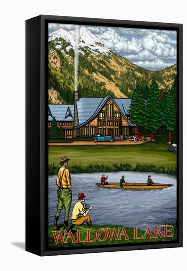 Wallowa Lake, Oregon, View of the Lodge and Lake-Lantern Press-Framed Stretched Canvas