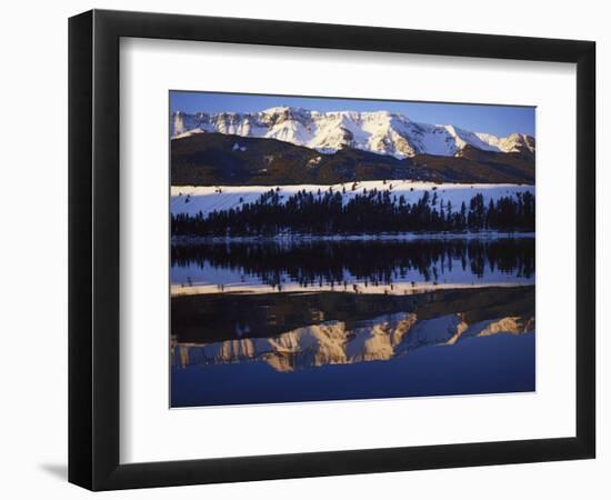 Wallowa Range reflects in lake, Wallowa Lake, Oregon, USA-Charles Gurche-Framed Photographic Print