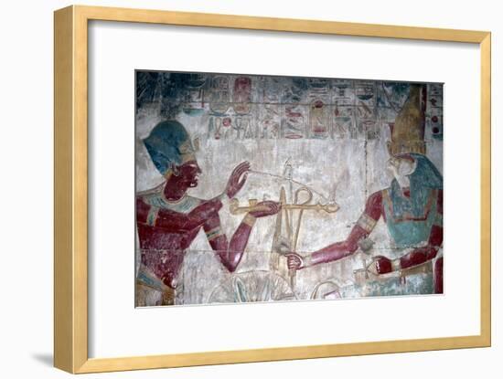 Wallpainting (detail) of Sethos I before Horus, Temple of Sethos I, Abydos, Egypt, c1280 BC-Unknown-Framed Giclee Print