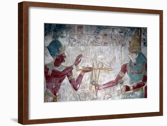 Wallpainting (detail) of Sethos I before Horus, Temple of Sethos I, Abydos, Egypt, c1280 BC-Unknown-Framed Giclee Print