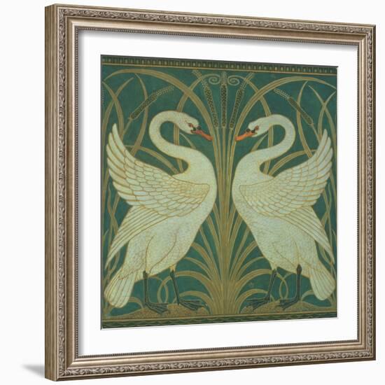 Wallpaper Design For Panel of Swan, Rush and Iris-Walter Crane-Framed Giclee Print