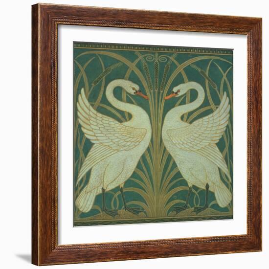 Wallpaper Design For Panel of Swan, Rush and Iris-Walter Crane-Framed Giclee Print