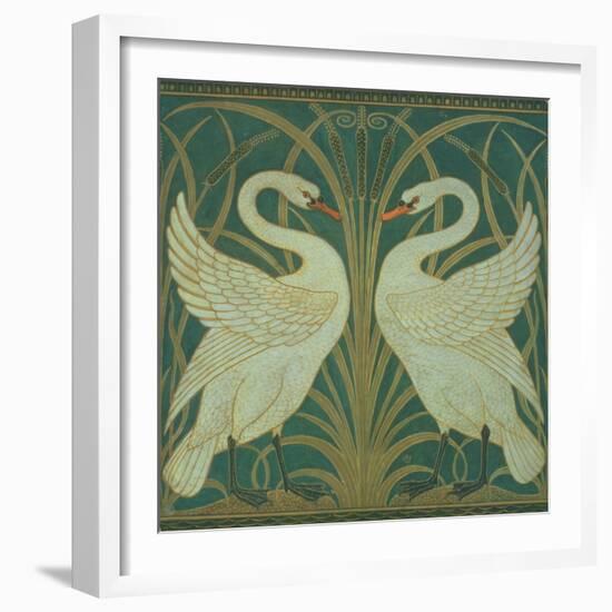 Wallpaper Design For Panel of Swan, Rush and Iris-Walter Crane-Framed Giclee Print