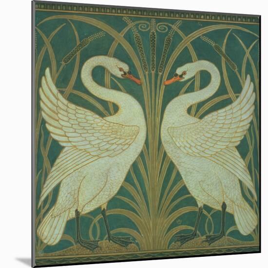 Wallpaper Design For Panel of Swan, Rush and Iris-Walter Crane-Mounted Giclee Print