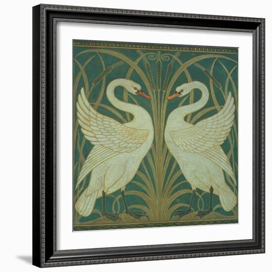 Wallpaper Design For Panel of Swan, Rush and Iris-Walter Crane-Framed Giclee Print