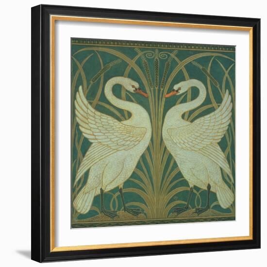 Wallpaper Design For Panel of Swan, Rush and Iris-Walter Crane-Framed Giclee Print