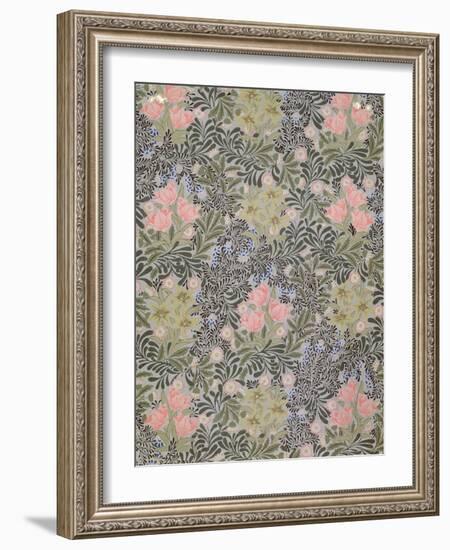 Wallpaper design with Tulips, Daisies and Honeysuckle-William Morris-Framed Giclee Print
