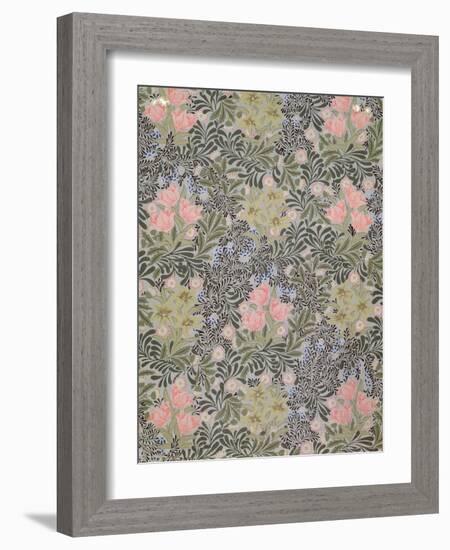 Wallpaper design with Tulips, Daisies and Honeysuckle-William Morris-Framed Giclee Print