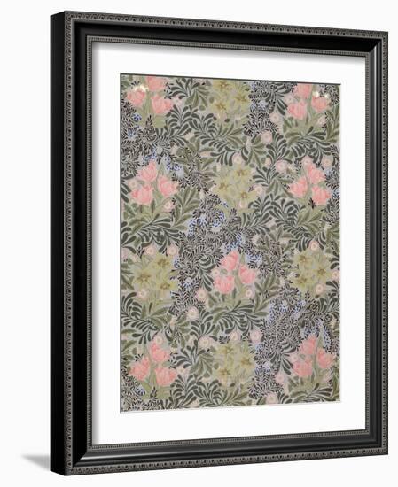 Wallpaper design with Tulips, Daisies and Honeysuckle-William Morris-Framed Giclee Print