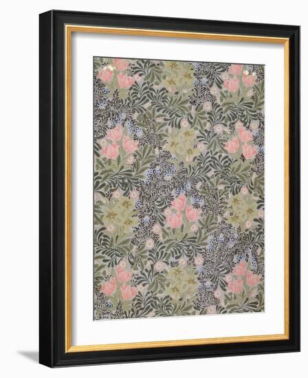 Wallpaper design with Tulips, Daisies and Honeysuckle-William Morris-Framed Giclee Print