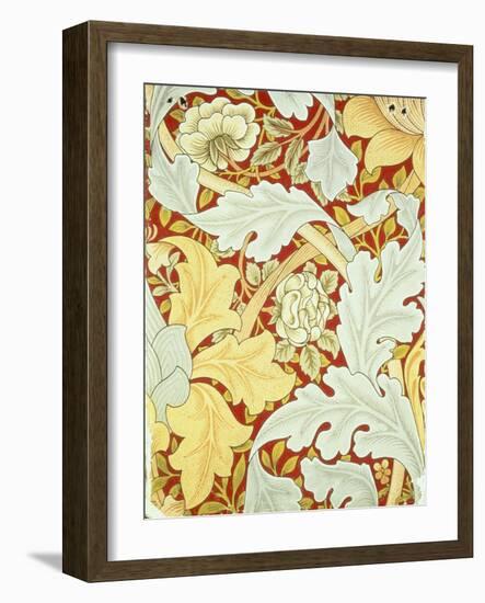 Wallpaper with Acanthus Leaves and Wild Roses on a Crimson Background Designed by William Morris (1-William Morris-Framed Giclee Print