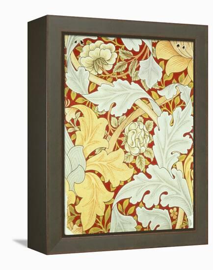 Wallpaper with Acanthus Leaves and Wild Roses on a Crimson Background Designed by William Morris (1-William Morris-Framed Premier Image Canvas