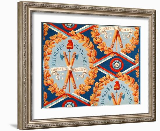 Wallpaper with French Revolutionary Symbols, 30th June 1793 (Coloured Engraving)-French-Framed Giclee Print