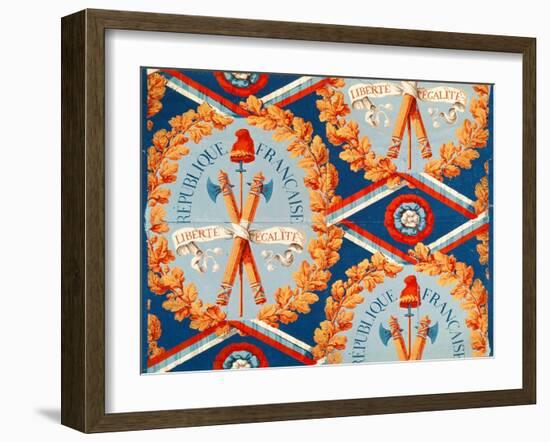 Wallpaper with French Revolutionary Symbols, 30th June 1793 (Coloured Engraving)-French-Framed Giclee Print