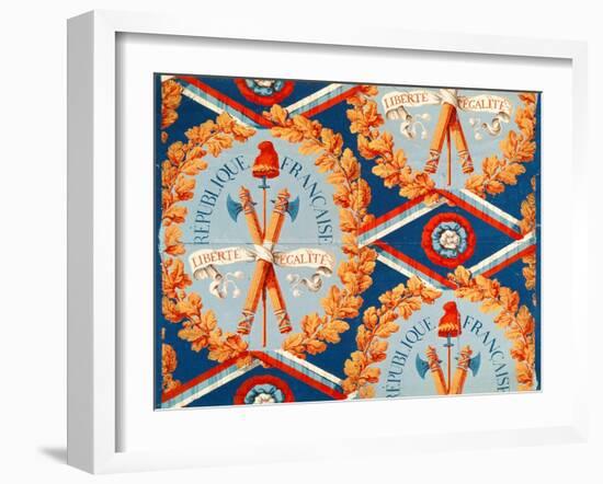 Wallpaper with French Revolutionary Symbols, 30th June 1793 (Coloured Engraving)-French-Framed Giclee Print