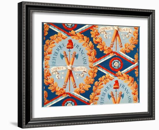 Wallpaper with French Revolutionary Symbols, 30th June 1793 (Coloured Engraving)-French-Framed Giclee Print