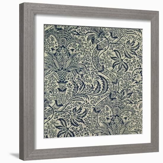 Wallpaper with Navy Blue Seaweed Style Design-William Morris-Framed Giclee Print