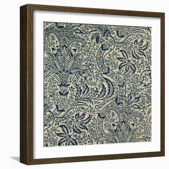 Wallpaper with Navy Blue Seaweed Style Design-William Morris-Framed Giclee Print