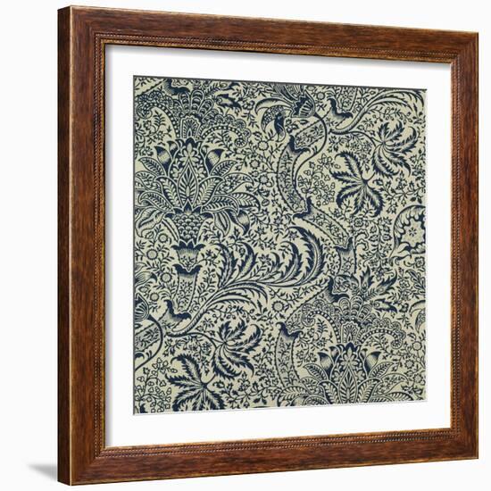 Wallpaper with Navy Blue Seaweed Style Design-William Morris-Framed Giclee Print