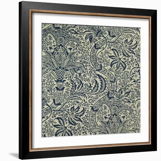 Wallpaper with Navy Blue Seaweed Style Design-William Morris-Framed Giclee Print