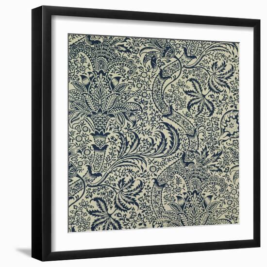 Wallpaper with Navy Blue Seaweed Style Design-William Morris-Framed Giclee Print