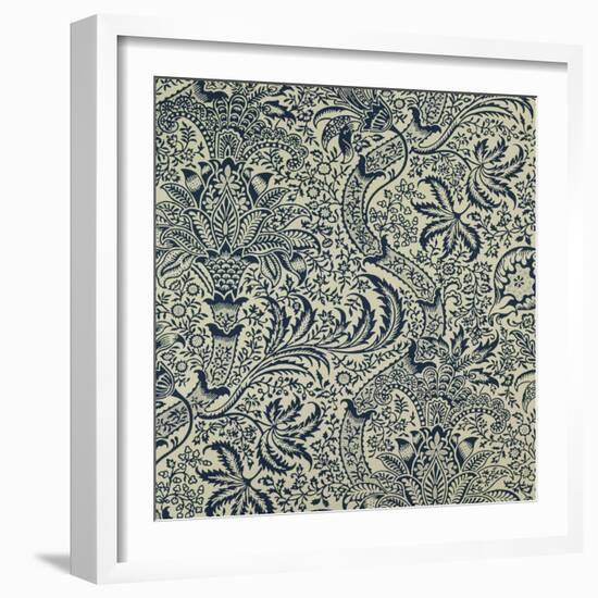 Wallpaper with Navy Blue Seaweed Style Design-William Morris-Framed Giclee Print