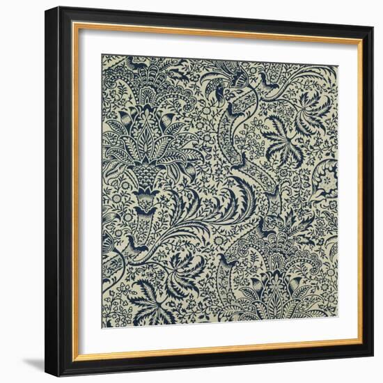 Wallpaper with Navy Blue Seaweed Style Design-William Morris-Framed Giclee Print
