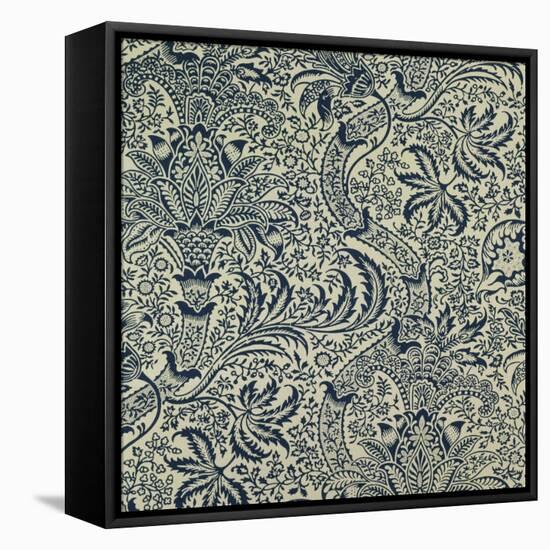 Wallpaper with Navy Blue Seaweed Style Design-William Morris-Framed Premier Image Canvas