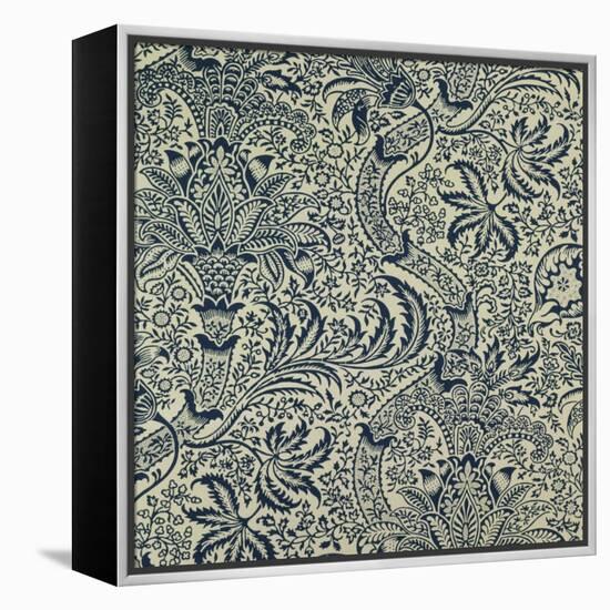 Wallpaper with Navy Blue Seaweed Style Design-William Morris-Framed Premier Image Canvas