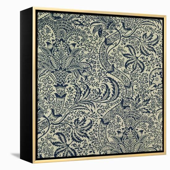 Wallpaper with Navy Blue Seaweed Style Design-William Morris-Framed Premier Image Canvas