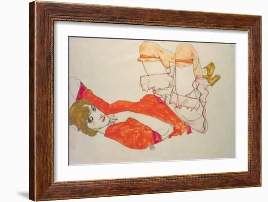 Wally in a Red Blouse with Knees Lifted Up, 1913-Egon Schiele-Framed Giclee Print