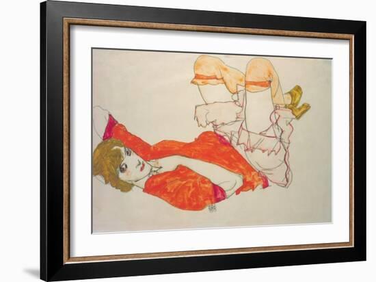 Wally in a Red Blouse with Knees Lifted Up, 1913-Egon Schiele-Framed Giclee Print