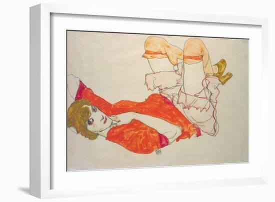 Wally in a Red Blouse with Knees Lifted Up, 1913-Egon Schiele-Framed Giclee Print