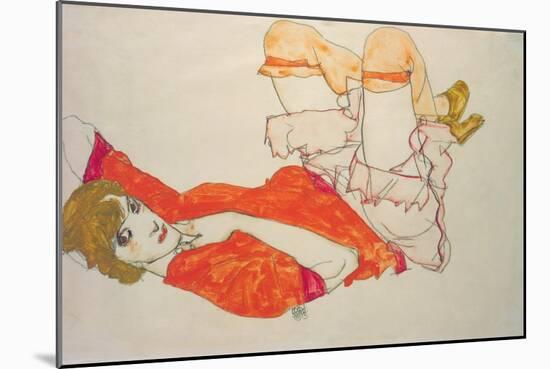 Wally in a Red Blouse with Knees Lifted Up, 1913-Egon Schiele-Mounted Giclee Print