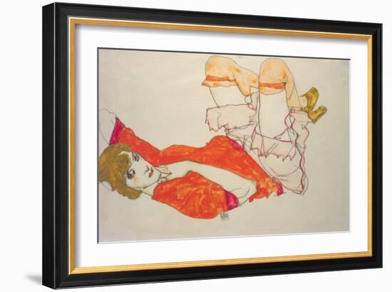 Wally in a Red Blouse with Knees Lifted Up, 1913-Egon Schiele-Framed Giclee Print