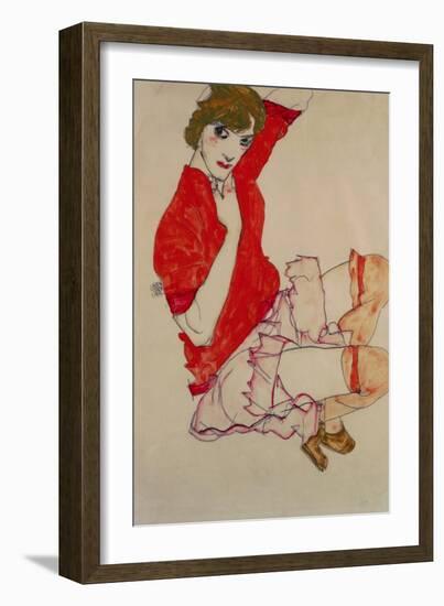 Wally in Red Blouse with Raised Knees, 1913-Egon Schiele-Framed Giclee Print